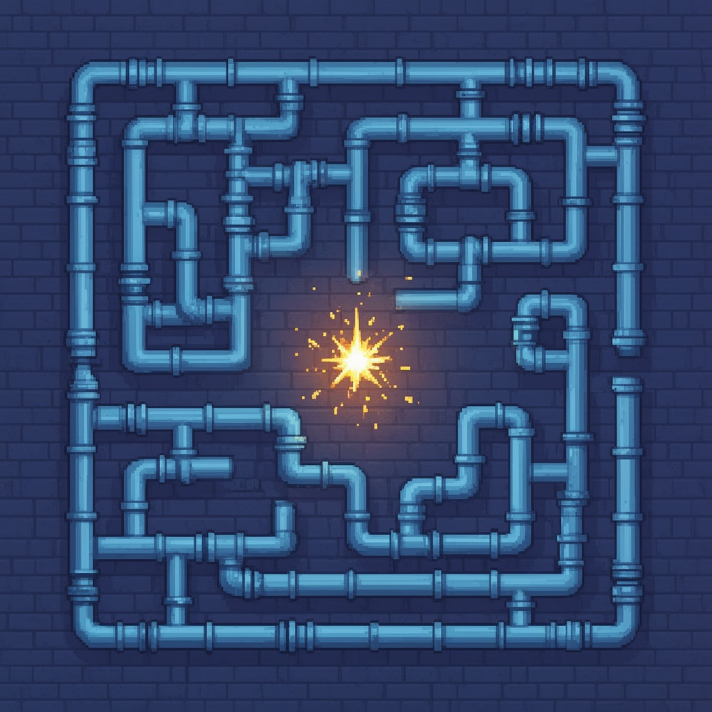 A spark finding its own path through rigid pipes